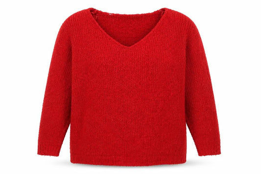Brave Soul Women's Red V-Neck Chunky Knit Pullover Jumper Size 22