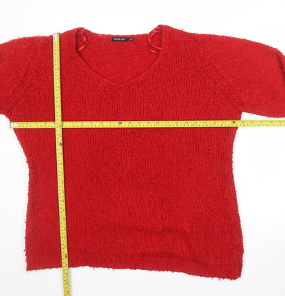 Brave Soul Women's Red V-Neck Chunky Knit Pullover Jumper Size 22