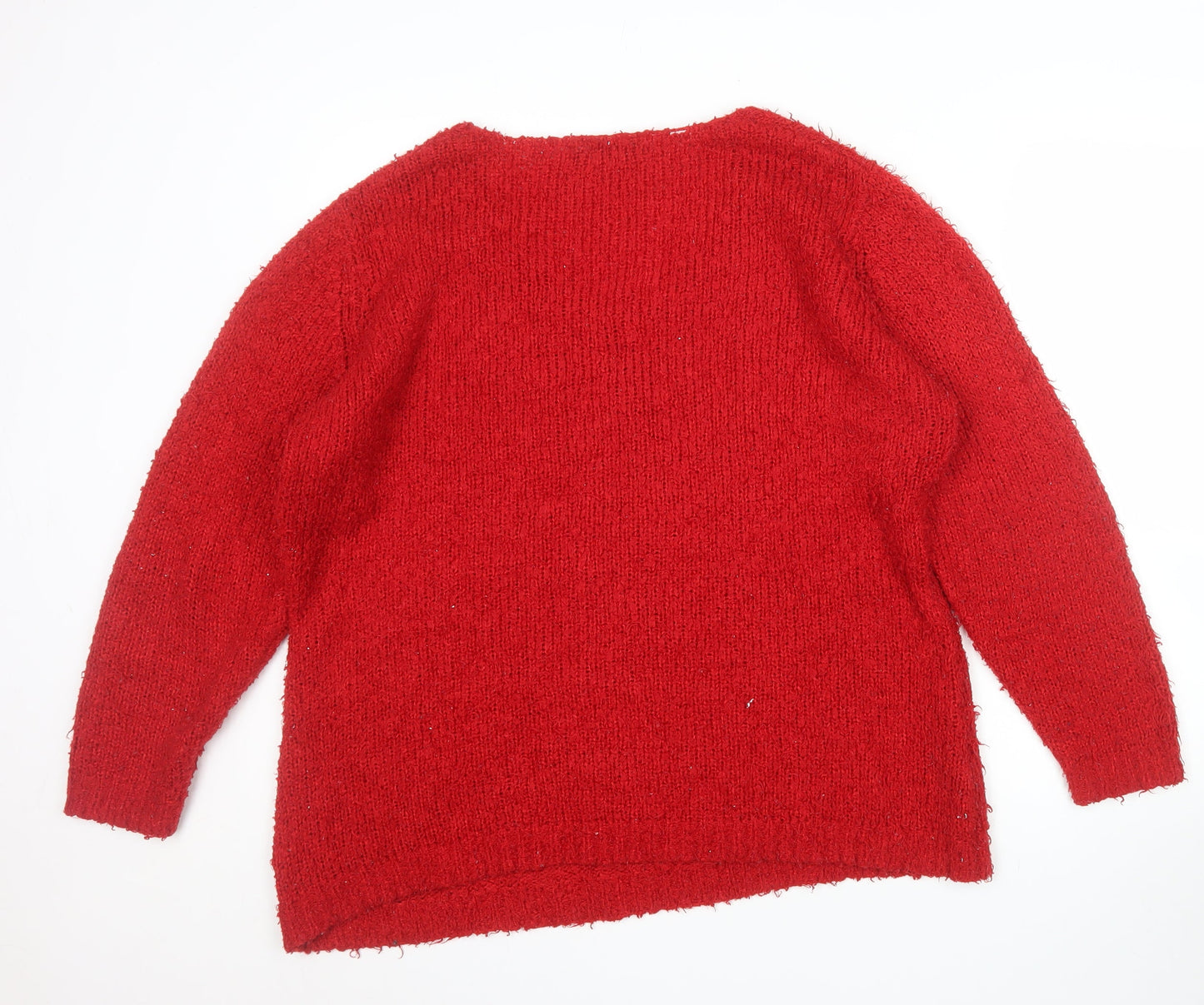 Brave Soul Women's Red V-Neck Chunky Knit Pullover Jumper Size 22
