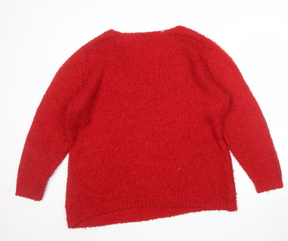 Brave Soul Women's Red V-Neck Chunky Knit Pullover Jumper Size 22