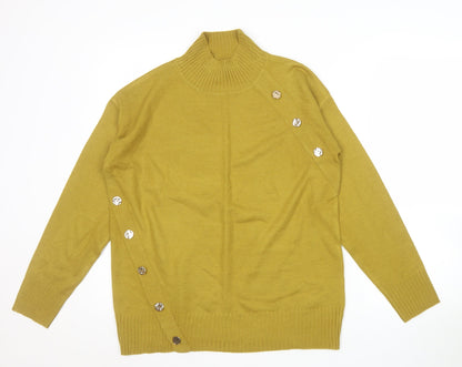 Next Women’s Yellow Roll Neck Button Detail Acrylic Jumper Size S