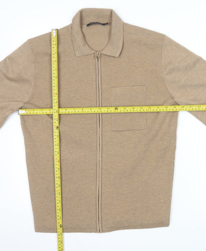 French Connection Men's Beige XS Full Zip Collared Jumper