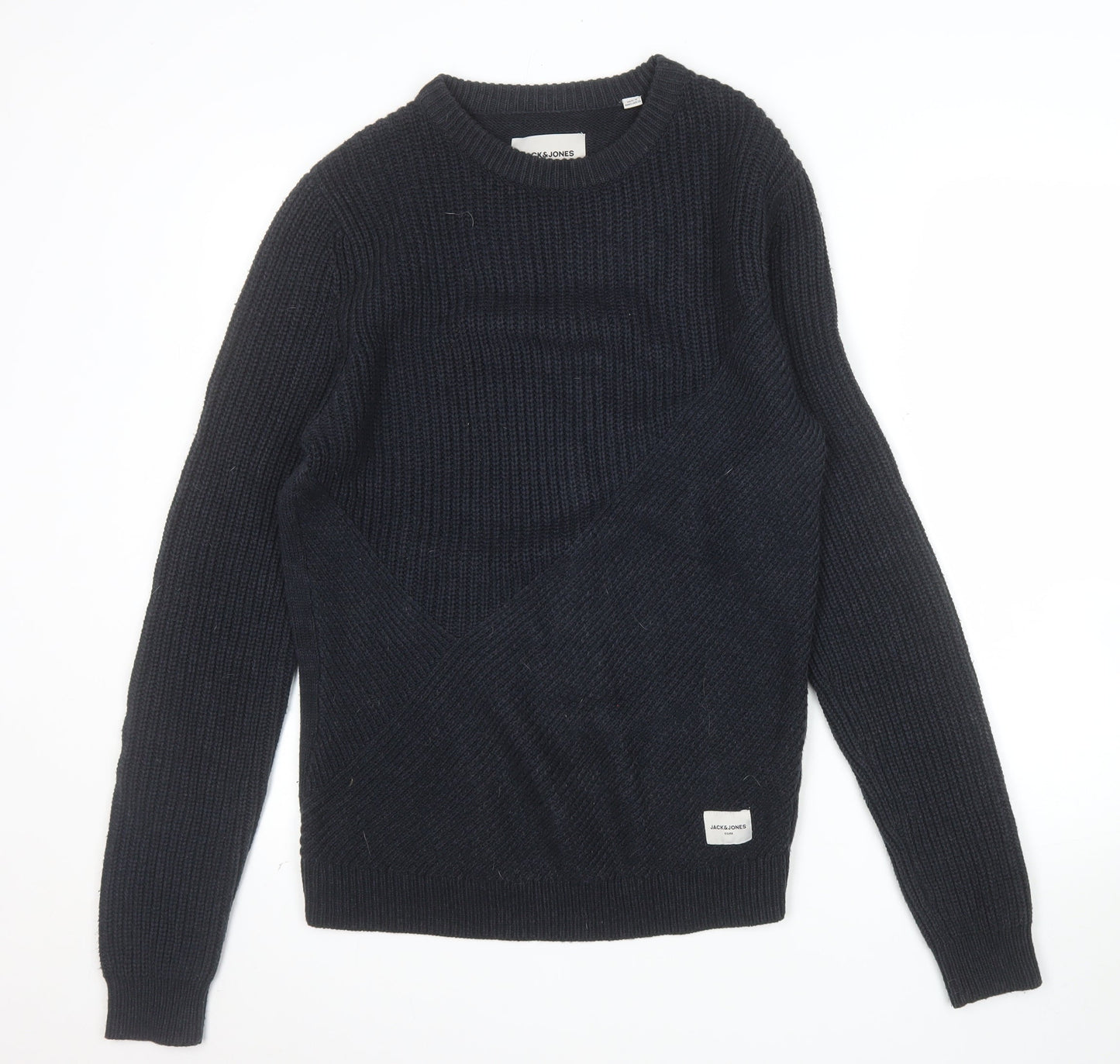 Jack & Jones Mens Black Chunky Knit Crew Neck Jumper M