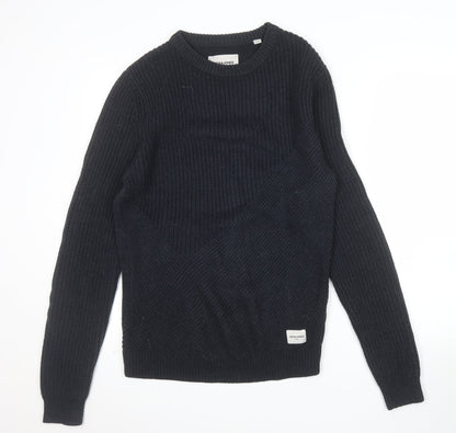 Jack & Jones Mens Black Chunky Knit Crew Neck Jumper M