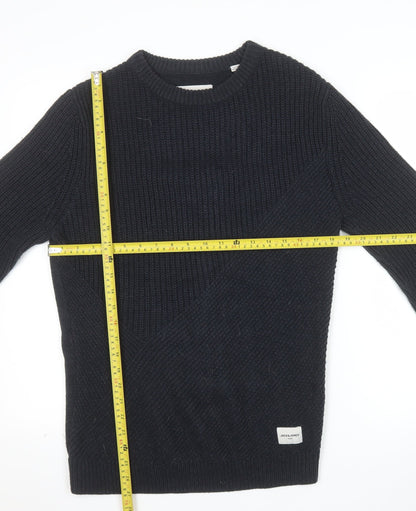 Jack & Jones Mens Black Chunky Knit Crew Neck Jumper M
