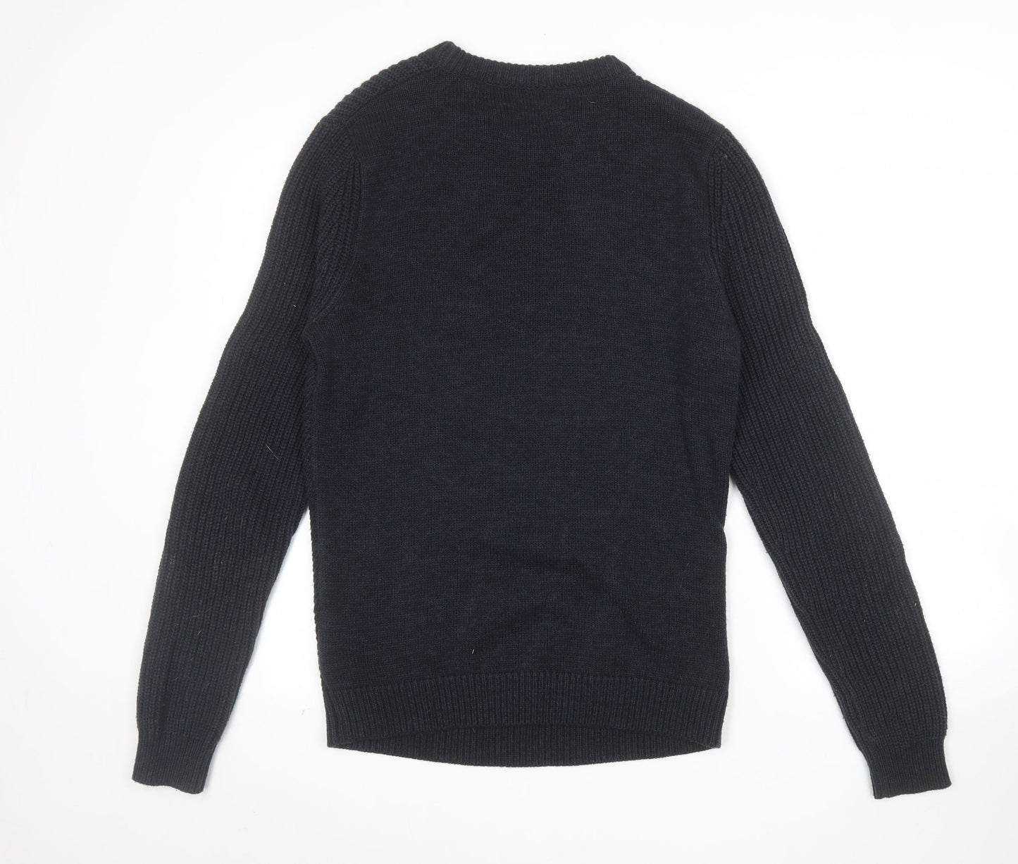 Jack & Jones Mens Black Chunky Knit Crew Neck Jumper M