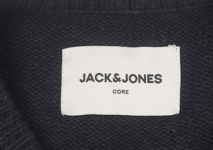 Jack & Jones Mens Black Chunky Knit Crew Neck Jumper M