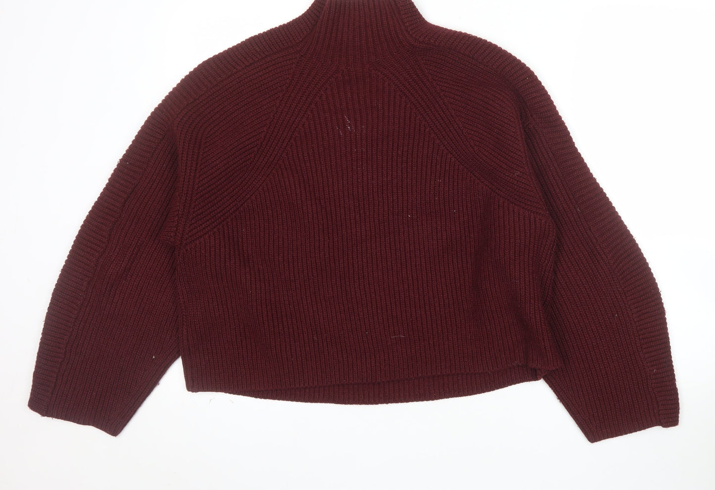 H&M Women Red Mock Neck Chunky Knit Jumper Size M