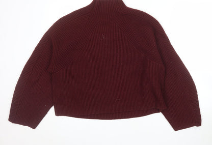 H&M Women Red Mock Neck Chunky Knit Jumper Size M