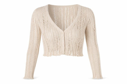 Stradivarius Women’s Beige Open-Knit Cardigan M V-Neck Button Front