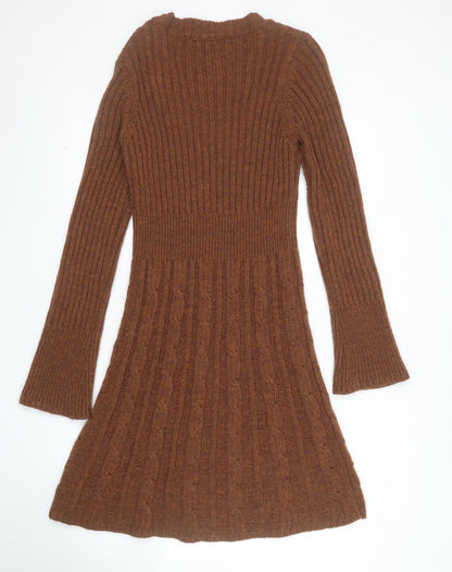 Next Women’s Brown Wool Blend Long Sleeve Jumper Dress Size 10