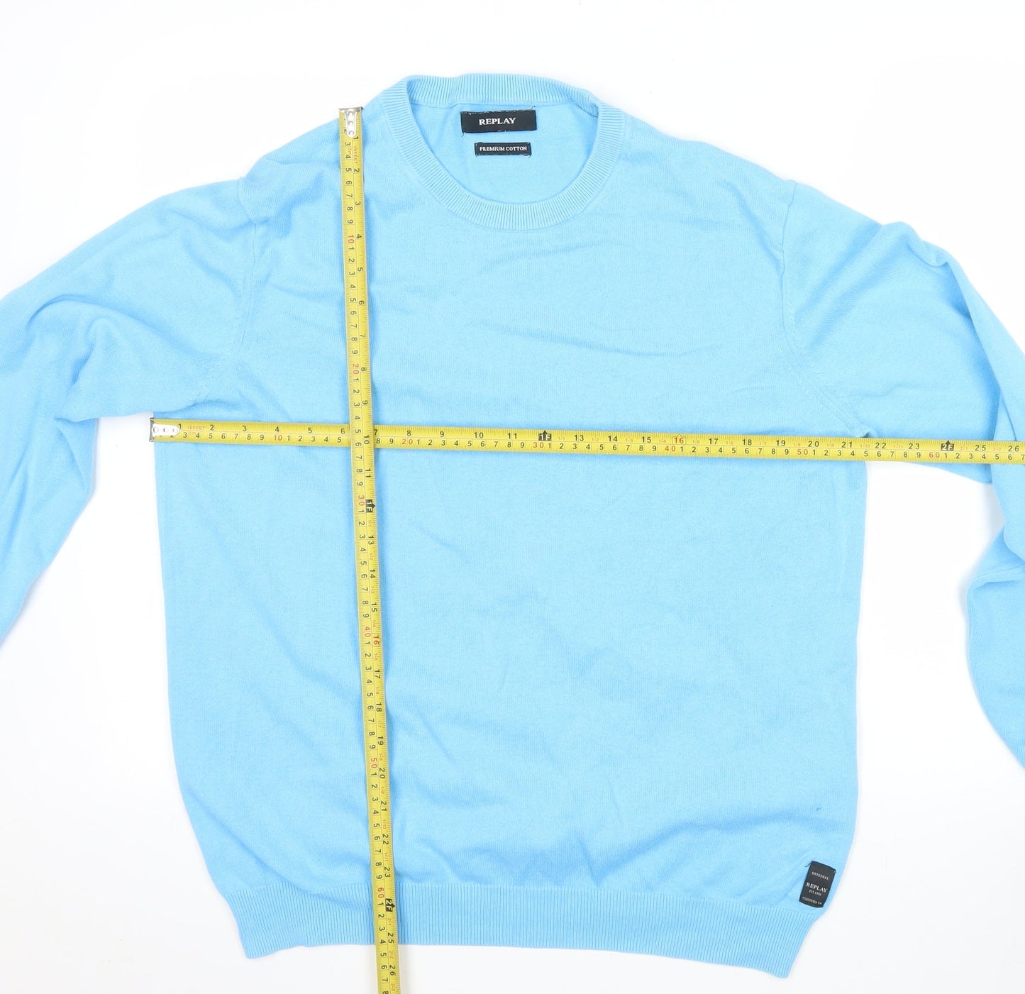 Replay Mens Blue Cotton Crew Neck Jumper Size L