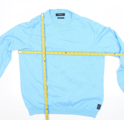 Replay Mens Blue Cotton Crew Neck Jumper Size L