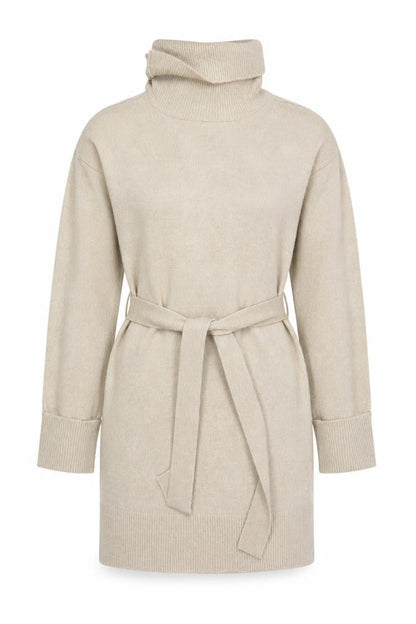 Vila Women Beige Roll Neck Belted Cardigan Size 8