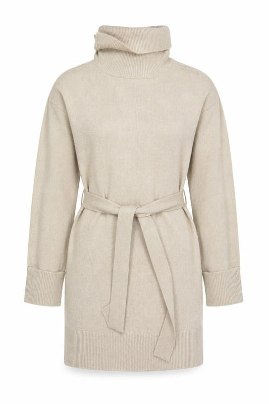 Vila Women Beige Roll Neck Belted Cardigan Size 8