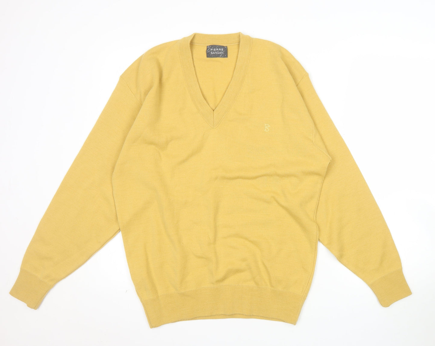 Pierre Sangan Men's Yellow Wool Blend V-Neck Jumper Size M