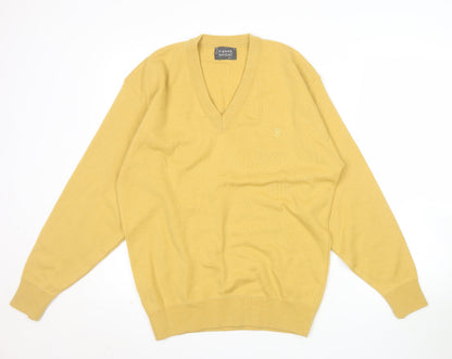 Pierre Sangan Men's Yellow Wool Blend V-Neck Jumper Size M