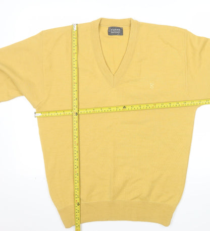Pierre Sangan Men's Yellow Wool Blend V-Neck Jumper Size M