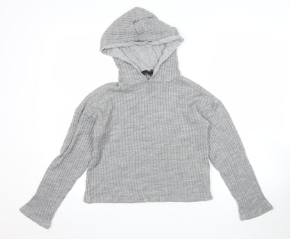 Lipsy Women’s Grey Ribbed Hooded Pullover Jumper Size S