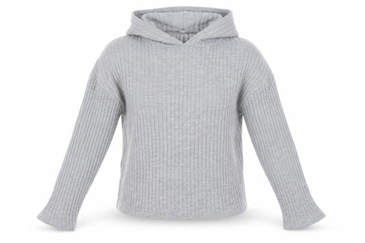 Lipsy Women’s Grey Ribbed Hooded Pullover Jumper Size S
