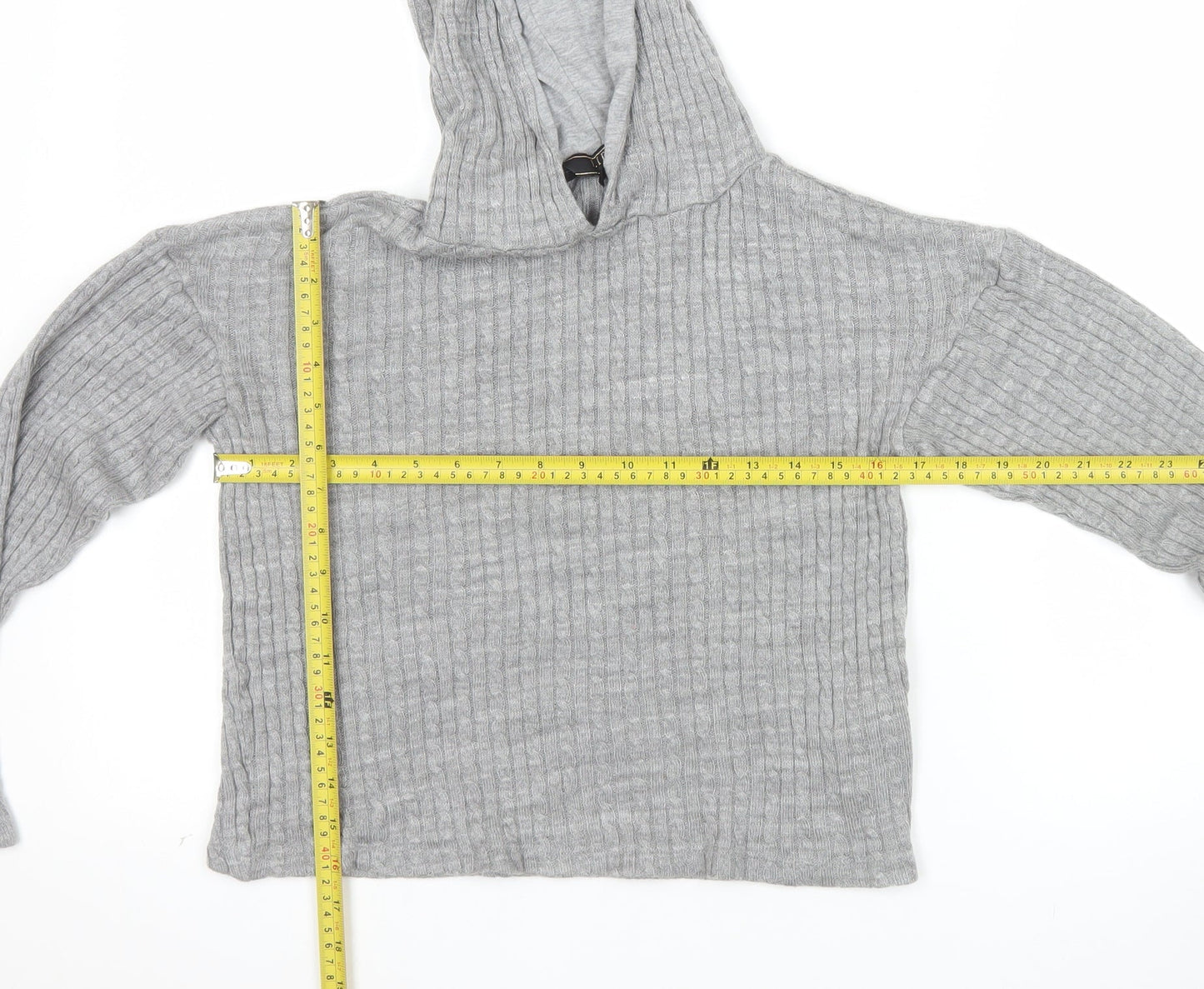 Lipsy Women’s Grey Ribbed Hooded Pullover Jumper Size S