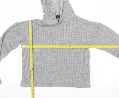 Lipsy Women’s Grey Ribbed Hooded Pullover Jumper Size S