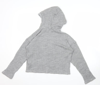 Lipsy Women’s Grey Ribbed Hooded Pullover Jumper Size S