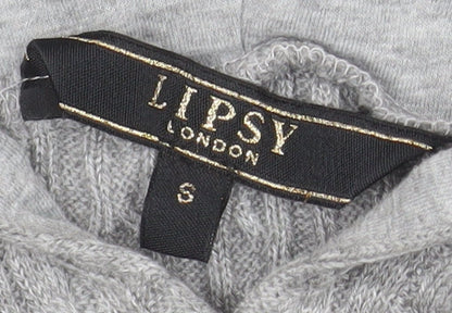 Lipsy Women’s Grey Ribbed Hooded Pullover Jumper Size S