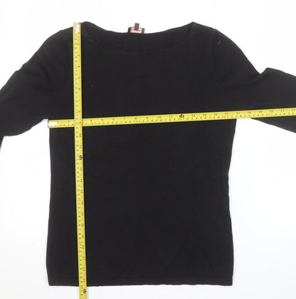 Phase Eight Women's Black Boat Neck 3/4 Sleeve Cotton Wool Jumper Size 14