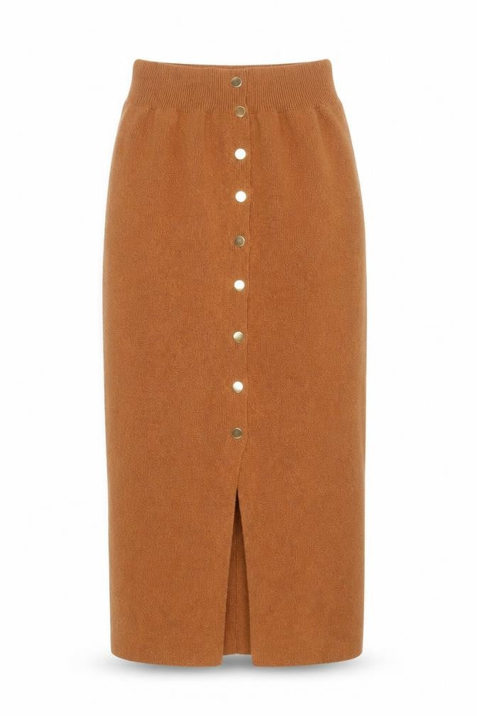 Atmosphere Women's Brown Knit Midi Button Pencil Skirt Size 8