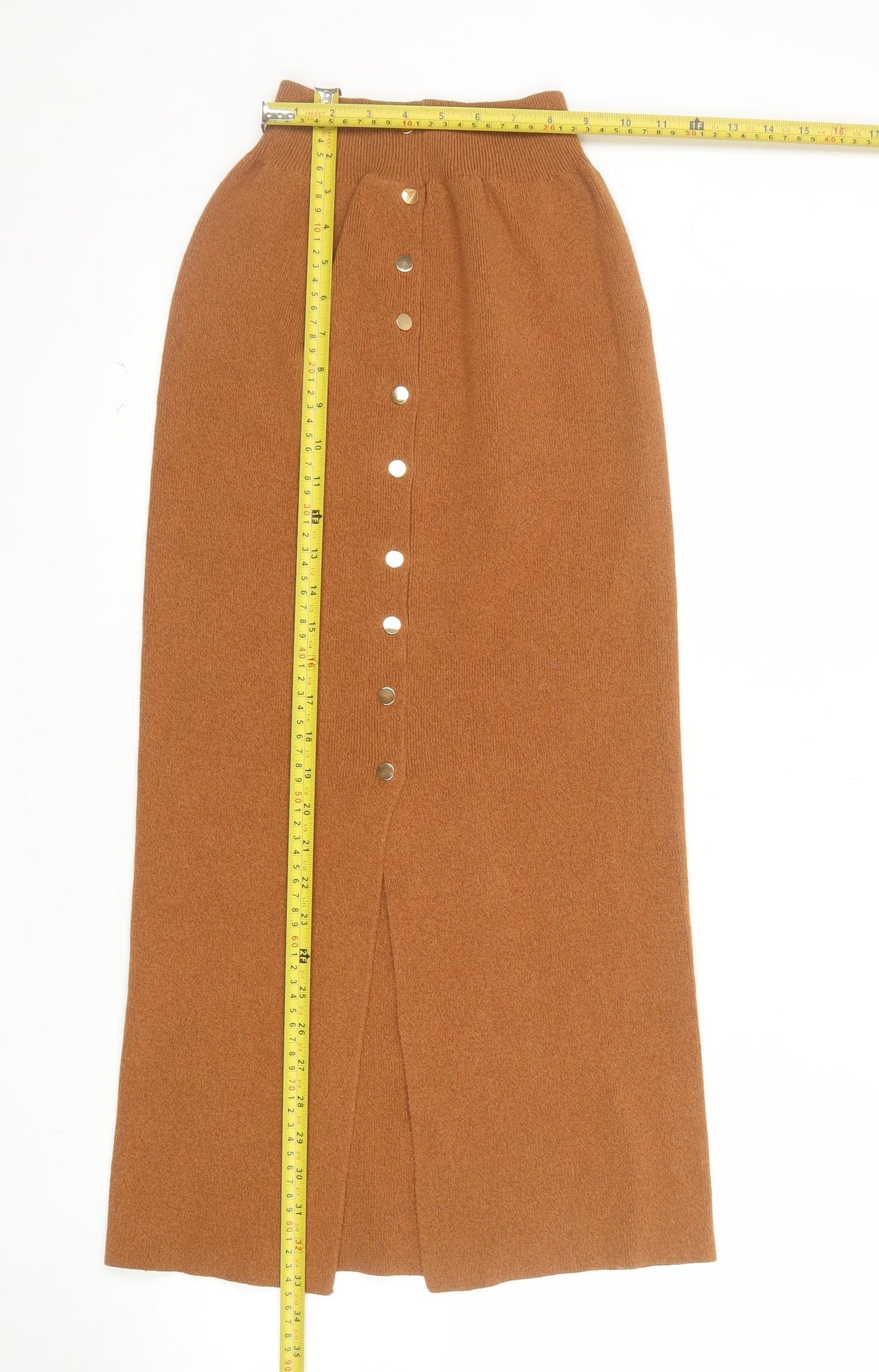 Atmosphere Women's Brown Knit Midi Button Pencil Skirt Size 8