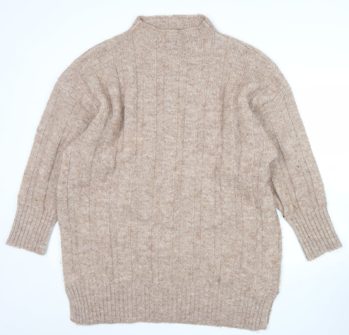 Topshop Women Beige Mock Neck Chunky Knit Pullover Jumper L