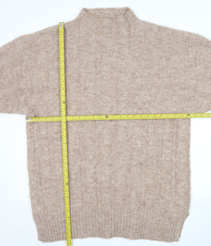 Topshop Women Beige Mock Neck Chunky Knit Pullover Jumper L