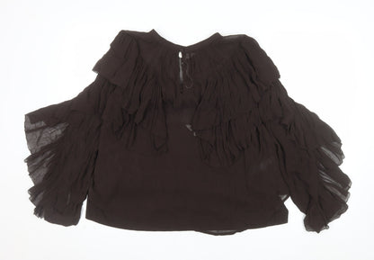 Marks & Spencer Per Una Women's Brown Ruffle Chiffon Blouse Size 16
