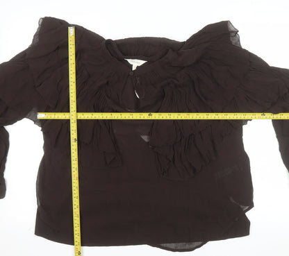 Marks & Spencer Per Una Women's Brown Ruffle Chiffon Blouse Size 16
