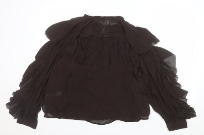 Marks & Spencer Per Una Women's Brown Ruffle Chiffon Blouse Size 16