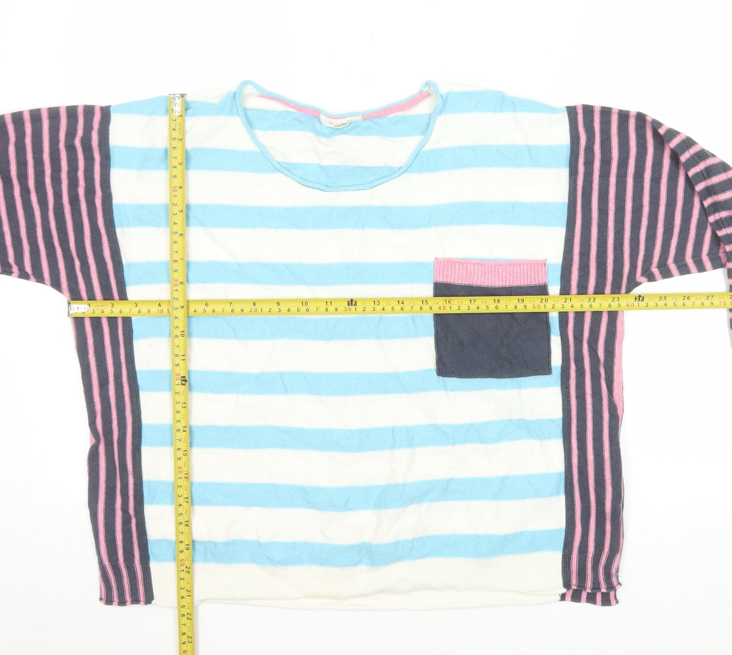 White Stuff Women's Multicoloured Striped Cotton Cashmere Jumper Size 14