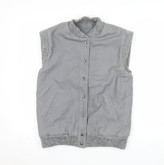 BiBA Women's Grey Cotton Waistcoat Bodywarmer Size 10 Snap Front