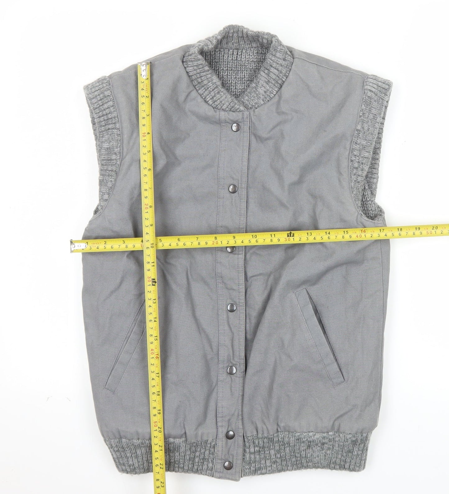 BiBA Women's Grey Cotton Waistcoat Bodywarmer Size 10 Snap Front