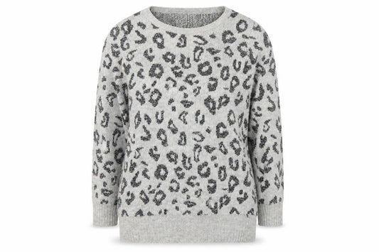 Front view of Nine by Savannah Miller Grey Leopard Print Women's Jumper, size 8