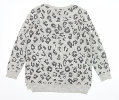Nine by Savannah Miller Grey Leopard Print Women's Jumper Size 8