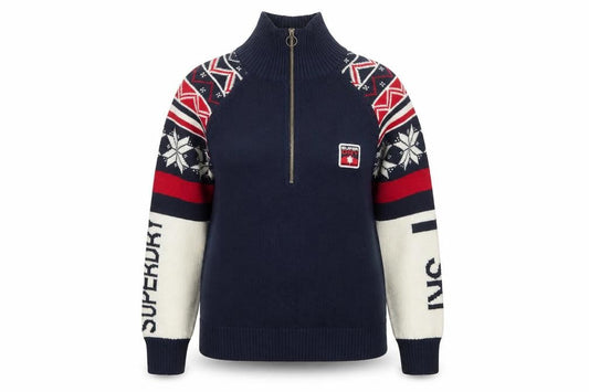 Superdry Women's Multicoloured Fair Isle Half Zip Ski Jumper Size 16