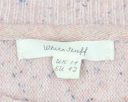 White Stuff Women's Pink Wool Blend Crew Neck Jumper Size 14