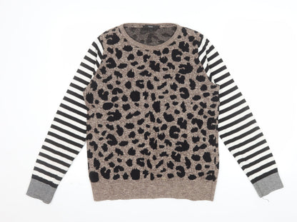 Next Womens Brown Leopard Print Striped Sleeve Jumper Size S