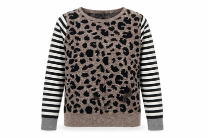 Next Womens Brown Leopard Print Striped Sleeve Jumper Size S