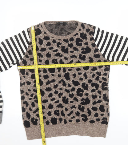 Next Womens Brown Leopard Print Striped Sleeve Jumper Size S
