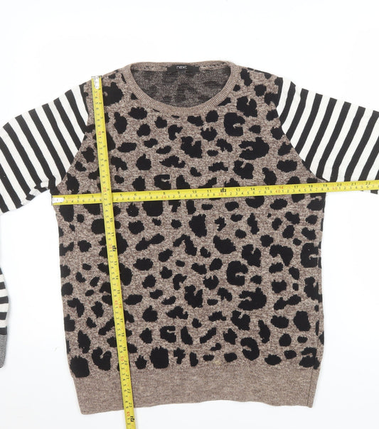 Next Womens Brown Leopard Print Striped Sleeve Jumper Size S