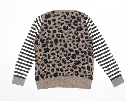 Next Womens Brown Leopard Print Striped Sleeve Jumper Size S