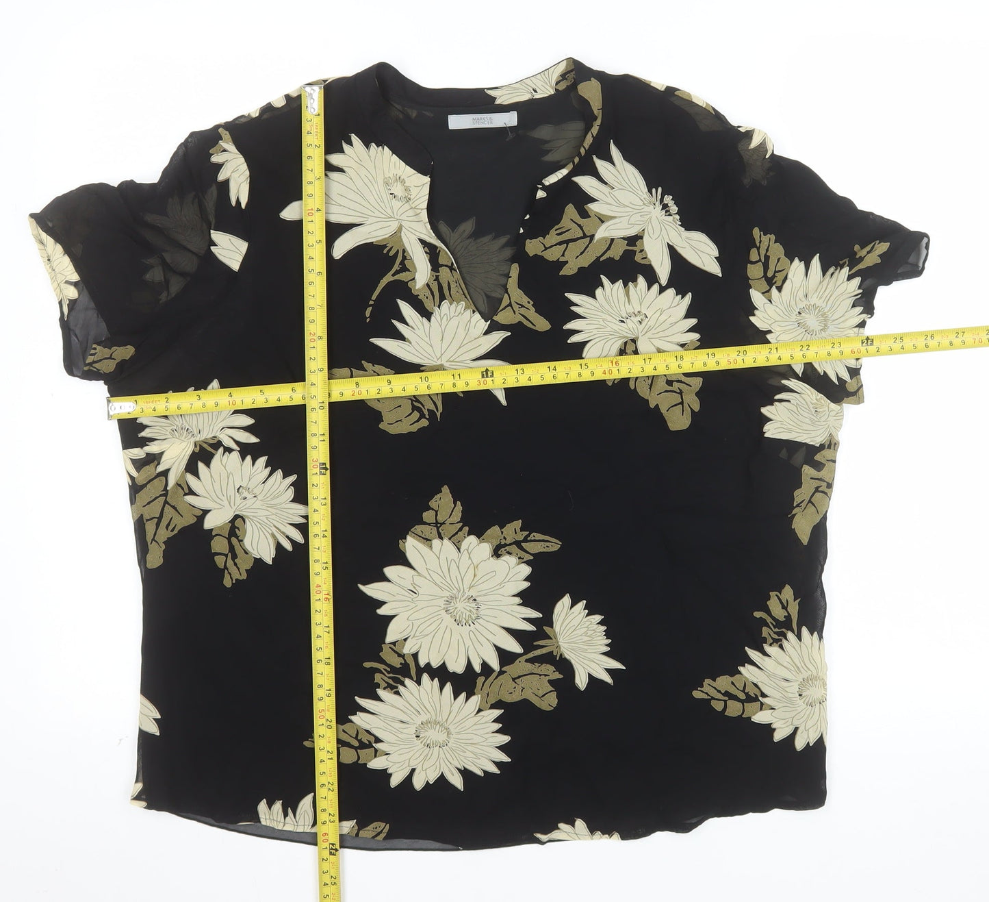 Marks and Spencer Women's Black Floral Viscose Tunic Blouse UK 20