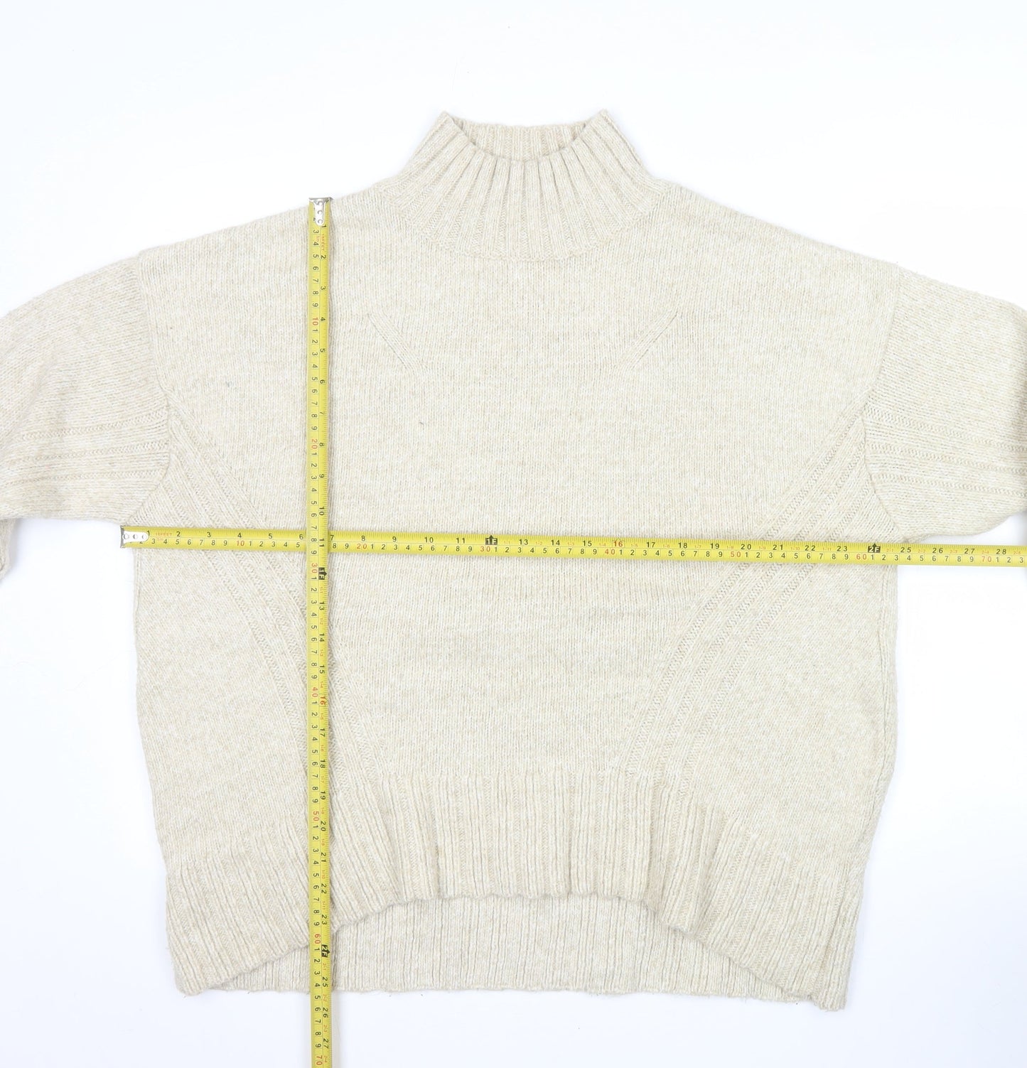 Next Women Beige Wool Blend Mock Neck Jumper Size L